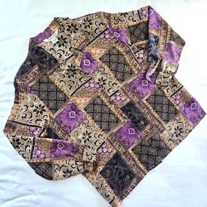 Vtg 90s Y2K Allison Daley Womens 16 Button Down Top Patchwork Boho Artsy Funky‎